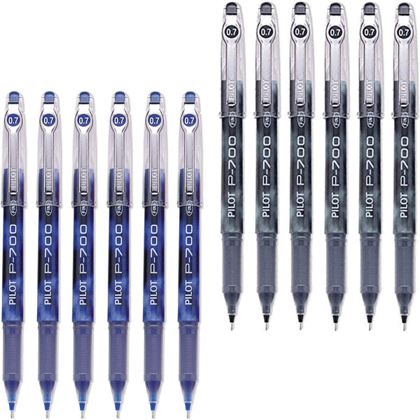 Pilot P-700 Rollerball Stick Gel Pen - 6 Black & 6 Blue Pens, 12 PACK