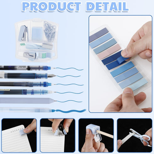 Mini Office Supply Kit, Includes Stapler, Tape Dispenser, Staple Remover, Paper Clips, Scissors, Note, Small Telescopic