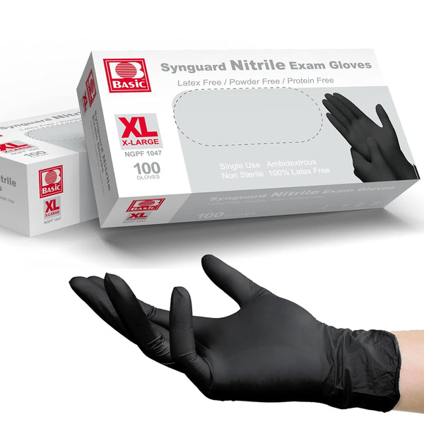 Black Nitrile Exam Gloves Basic Medical - Latex-Free & Powder-Free, 5 mil Gloves, NGPF-1047 (Pack of 100), X-Large