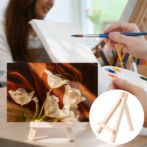 YALOJE 2pcs 4.9" Mini Wood Display Easel Stand, Small Natural Wooden Easel Stands, Foldable Tabletop Tripod Holder