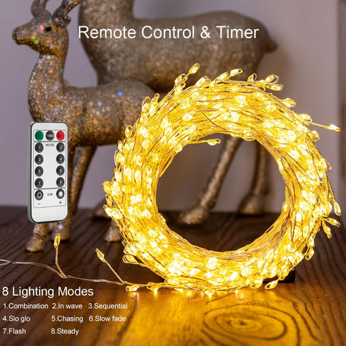 10FT 100 Cluster Fairy Lights Firecracker String Lights LED Warm White Plug in Indoor Silver Wire String Lights