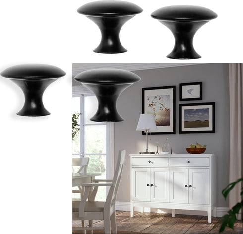 Kare & Kind 6X Round Cabinet Knobs, Matte Black Pulls for Kitchen Drawers, Cupboards, DIY Home Improvement