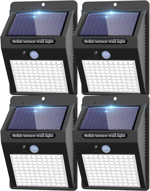 4 Pack Solar Motion Lights Outdoor, 3 Modes/100LED Solar Security Wall Lights