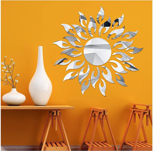 CUNYA 3D Mirror Sunflower Wall Decor Sticker - Peel and Stick Acrylic Mirrors for Living Room, Bedroom, Farmhouse