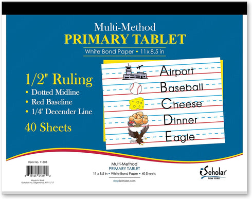 iScholar Multi-Method Primary Tablet, 0.5 Inch Ruling, 40 Sheets, 11 x 8.5 Inches (11803), Blue