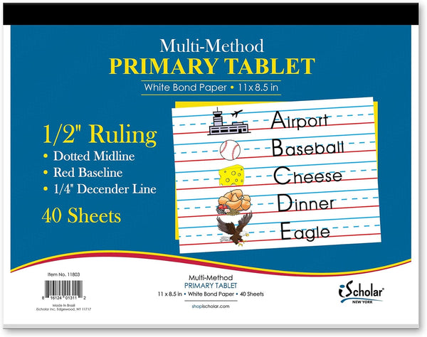 iScholar Multi-Method Primary Tablet, 0.5 Inch Ruling, 40 Sheets, 11 x 8.5 Inches (11803), Blue