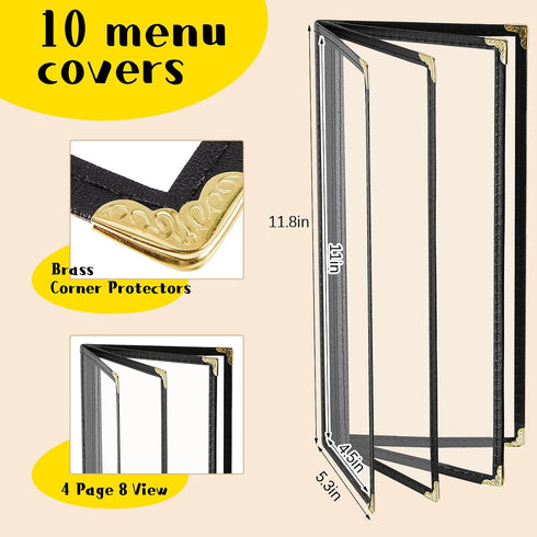 10 4.5 11 Inches (4 8 Ziliny Pcs x Transparent Restaurant Menu Holders Clear Menu Covers with Metal Corners Black
