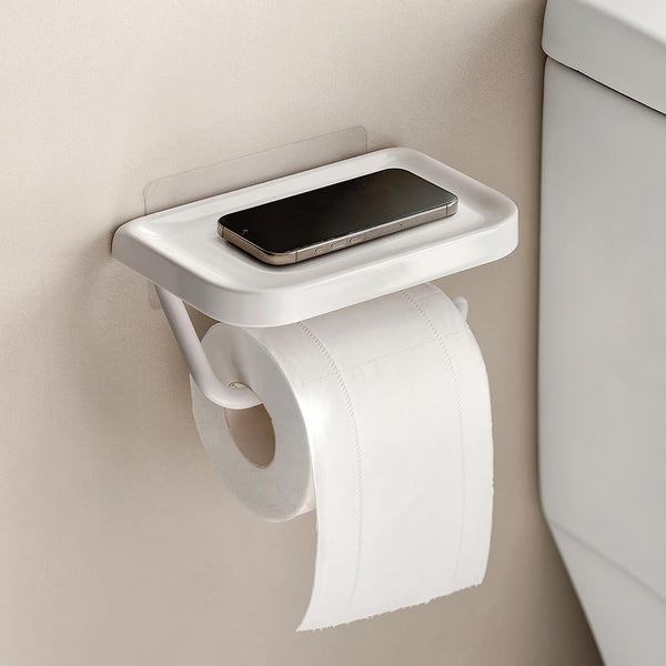 PAVSTINE Adhesive Toilet Paper Holder with Shelf, No Drill Wall Mount Toilet