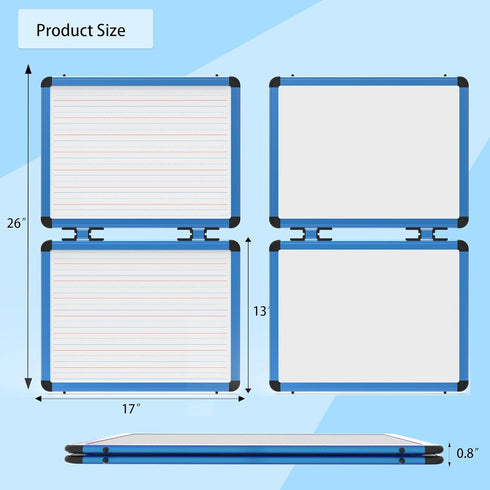 Dry Erase Board, 17x13 inch Magnetic Whiteboard, A3 Foldable Small with Lines, Perfect for Office, School, Home