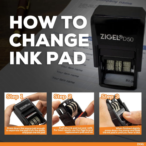 ZIGEL D50 Date Stamp with Entered, Self Inking, Blue