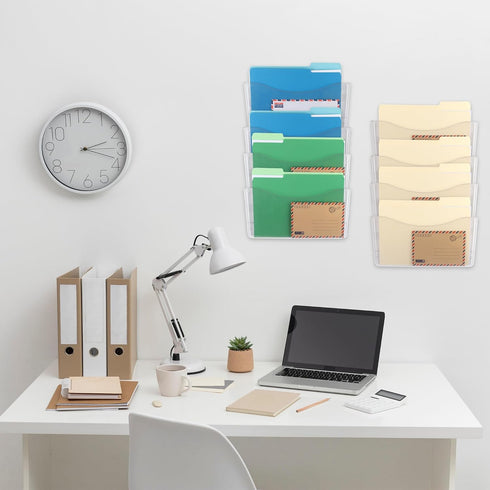 EASEPRES 8 Pack Clear Single Pocket Hanging File Organizer, Plastic Wall Mount Paper Holder for Office, School, Home