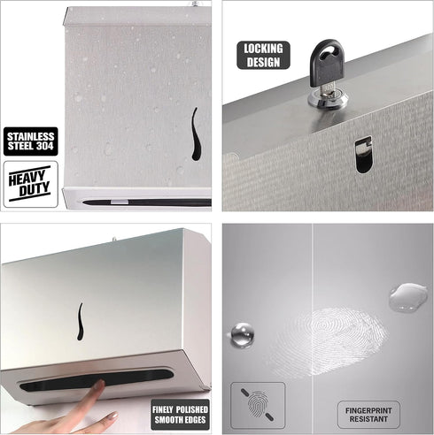 Vellora Commercial 200 275 Paper Towel Dispenser - Anti-Fingerprint Coating, Enhanced Quality Stainless Steel