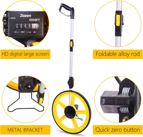 Zozen Folding Portable Distance Measuring Wheel for Professional Engineering, Measures Up to 10,000Feet