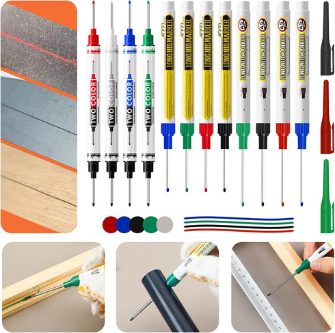 BERHW 12 5 Set Pcs Multi-Purpose Long Head Deep Hole Marker Pens, Long Nib Marker For Metal, Quick Dry Waterproof