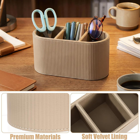 hidyuuoo 3 8.7x 3.7 3.9 Inches Desk Organizer with Pen Holder, Nightstand Organizer, and Remote Holder, Beige Roman