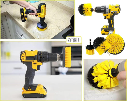 3 Set 2/3.5/4 1/4" Pcs Drill Brush Attachments for Cleaning - Drill Brush Scrubber with Nylon Bristles, in Heads, Hex