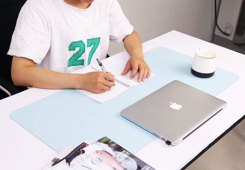 Waterproof PVC Leather Non-Slip Desk Pad, Ultra Thin Large Mouse Pad, Easy Clean Laptop Desk Mat (Sky Blue, 35.4" x 17")