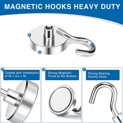 LOVIMAG 80LBS Heavy Duty Magnetic Hooks, Neodymium Magnet Hooks for Refrigerator, Wall, Locker, 6 Pack
