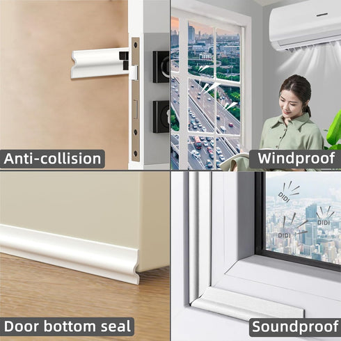 26 Feet Window Weather Stripping Door Seal Strip for Bottom and Side of Door,Self Adhesive PU Foam Weather Strip for Window and Door Insulation Soundproofing,Door Sweep for Interior Doors