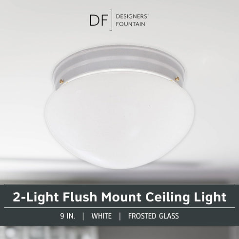 2-Lights 9 Inch 4732-WH DESIGNERS FOUNTAIN Flush Mount Ceiling Light, Lighting Fixture for Kitchen, Bedroom, Bathroom