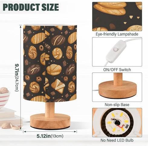 EFEWOI Table Lamp Bakery Breads Pattern Bedside Nightstand Lamps Decorative Fabric Shade Light with Wood Base