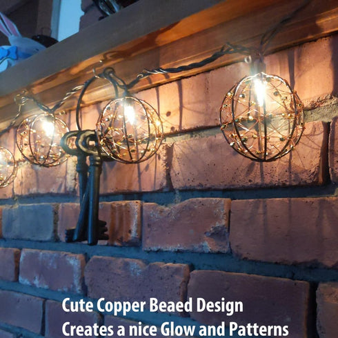 TWINKVILLA Outdoor Decorative Patio String Lights, Beaded Copper Wire Ball Style Lantern Lights, Connectable