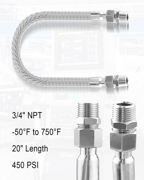Industrial Grade Compressor Jumper Hose, 3/4" NPT Male Compression Adapter, 20" Length Flexible Hose