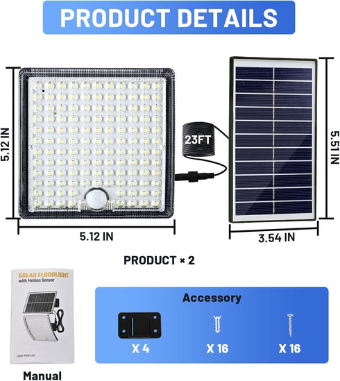 ReinHoo 23ft Cable,5 IP65,126 Solar Shed Light,Solor Outside Light with Motion Modes,Solar Flood Lights Outdoor