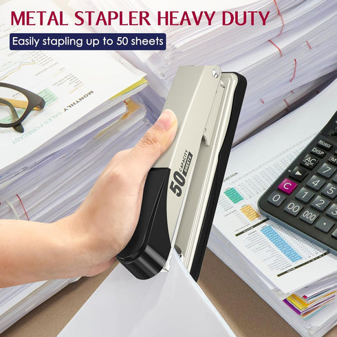 Metal Heavy Duty Stapler, 50 Sheet Capacity with 1750 Staples and Staple Remover, Non-slip Office Stapler for Desk,