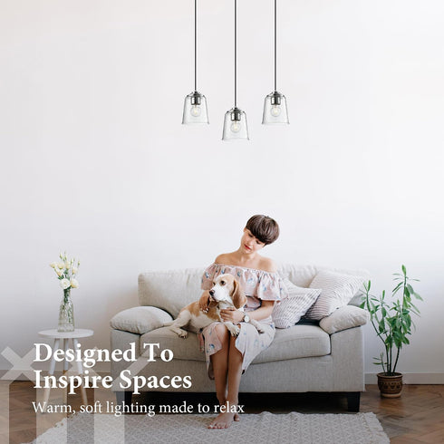 6"x6"x7.5" 15"-72" E26 Modern Bubble Glass Pendant Light, Rain-Drop Glass Hanging Fixture with Chrome Finish Base