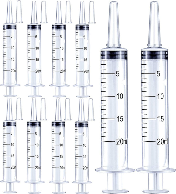 20ml Plastic Syringe for Liquids - 10 Pack for Oral, Scientific Labs, Measuring, and Dispensing with Cap