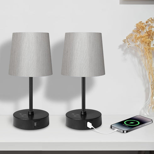 3 Dimmable Ascher Small Bedside Table lamp, RGB Color Changing Lamps, Color Temperatures Nightstand Lamps with USB C