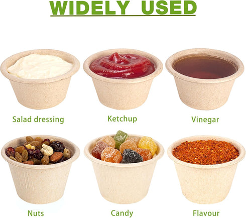 Gere Disposable Testing Cup Bowls, 100 Pack, 2 oz Natural Biodegradable Souffle and Measuring Cups