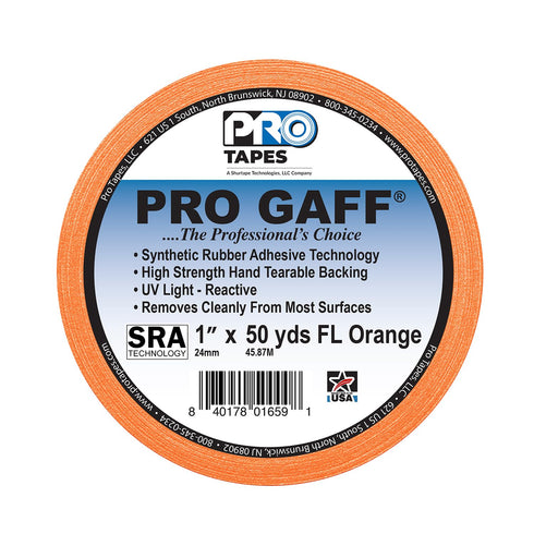 ProTapes Pro Gaff Premium Matte Cloth Gaffer's Tape, 1" Width, 50 yds Length, Fluorescent Orange