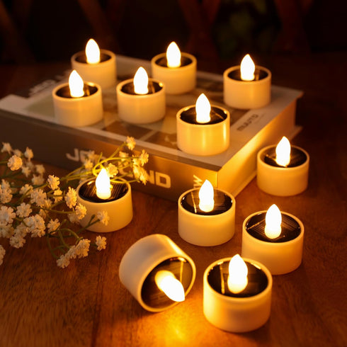 TWINKVILLA 12Pack Solar Tea Lights Outdoor Waterproof, Small Solar Lights with Rechargeable Dusk