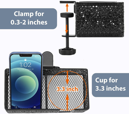 Desk Organizer Clip-on Cup Holder, Pencil Holder for Beverages & Phone Storage, Office Accessories