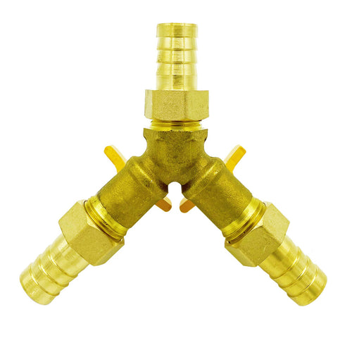 Brass 3 Way Shut-Off Valve - 5/16" Hose Barb Y Shaped Ball Valve for Water/Fuel/Air