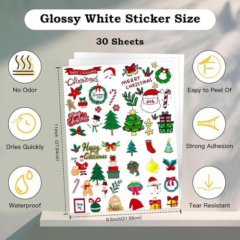 Printer-30 8.5" 11" Printable Vinyl Sticker Paper for Inkjet Sheets Glossy White x Waterproof Labels Paper, Dries