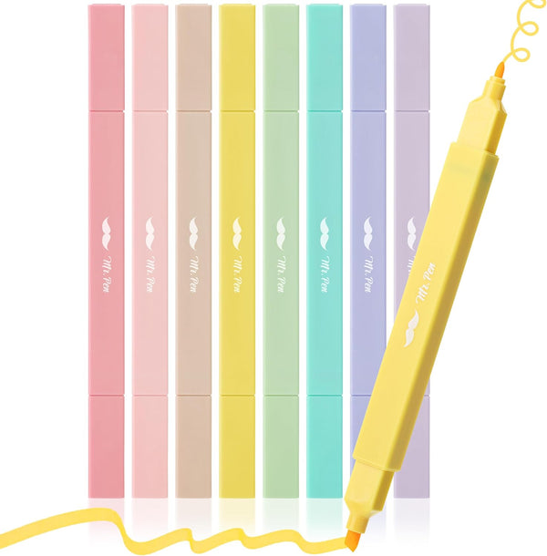 Mr. Pen- Dual Tip Aesthetic Highlighters, 8 pcs, Chisel & Fine Tip,