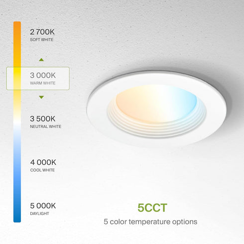 1 Pack 4 Inch 10W 889LM, 5CCT 2700K-5000K CRI90+, Dimmable T24, ASD Deep Regressed Baffle Trim Recessed Light, LED