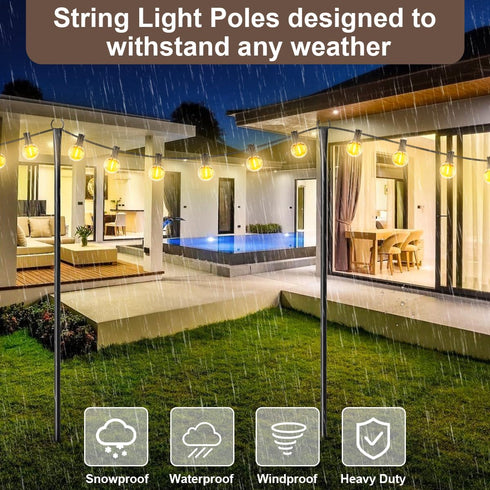 MuliVid 2 Pack 10FT Lighting Hanging Pole for Outside, Waterproof Hardened Metal Outdoor String Light Poles for Patio