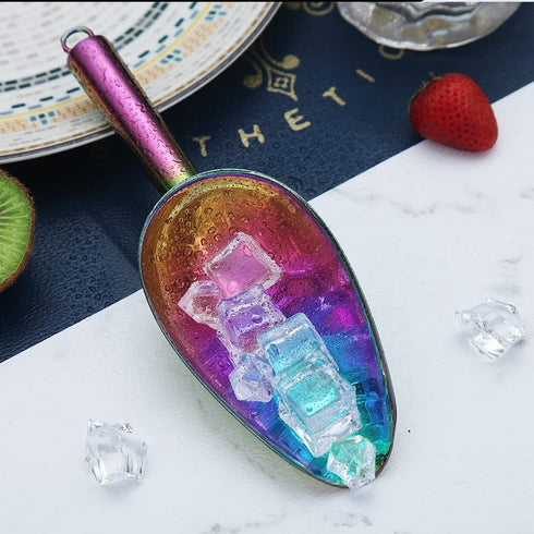 Berglander Stainless Steel Rainbow Ice Scoop, 6 OZ Titanium Colorful Plating Metal Ice Scooper for Kitchen Bar