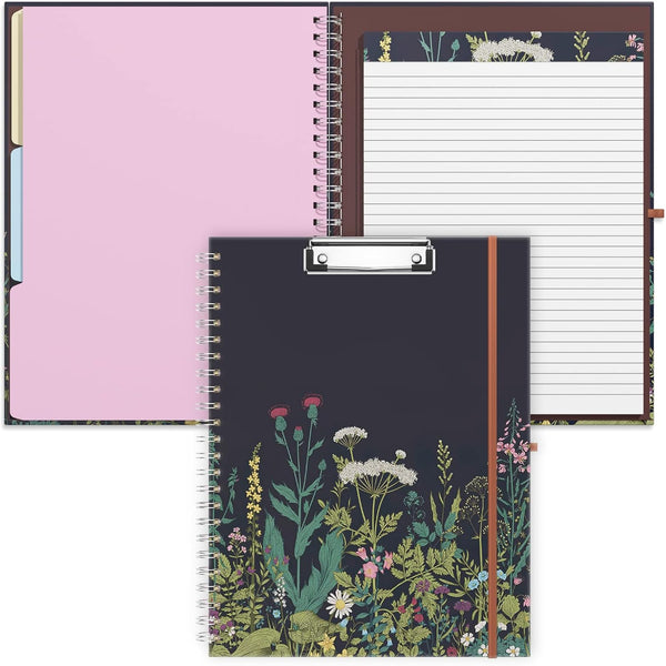 Rimilak Spiral Clipboard Folio, Refillable Lined Notepad, 14.5 x 9.8 Inch, Hardcover Clipboards with 5 Pockets, Daisy