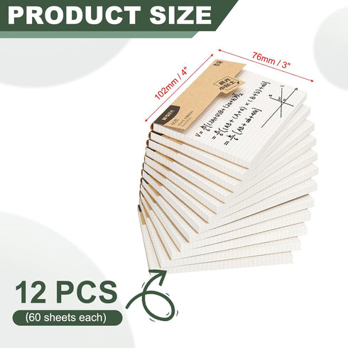 M&G Sticky Notes 3 x 4 Inch, 12pcs White Square Grid Note Pads with Strong Sticking Power for Home Office