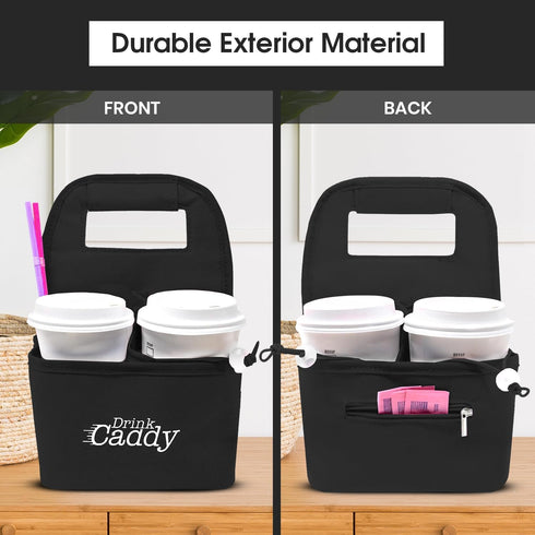 Drink Caddy Portable Drink Carrier and Reusable Coffee Cup Holder - 4 Cup Collapsible Tote Bag with Organizer Pockets