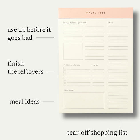 Waste Less Meal Planner Pad, Magnetic Grocery List, 52 Tear-Off Pages, 8 x 6 Inches
