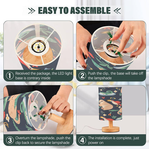 ALAZA Cute Sloth Bird Bedside Table Lamp with USB Port for Bedroom Nightstand Lamps Night Light Linen Fabric Shade