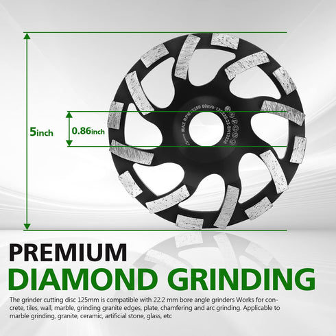 HERZO Diamond Concrete Grinding Wheel 5 inch for Polishing and Cleaning Stone, Concrete Surface