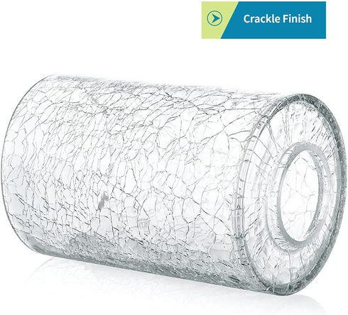 Skelang 3 Crackle Lip-less Glass Lamp Shade, Cylindrical Light Cover with Fitter Opening, Replacement for Chandelier