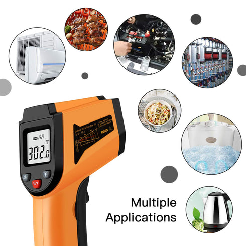 Laser Infrared Thermometer Non-Contact Digital Temperature Gun, -50°C to 400°C for Industrial and Kitchen